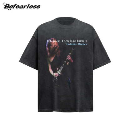 Washed Rock Guitarist Graphic Oversize Short Sleeve T-Shirt WN26365