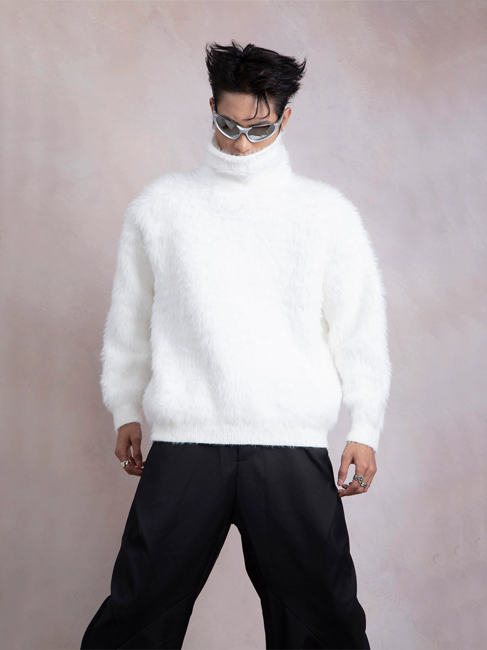 Fake Fur High Neck Knit Sweater WN9279