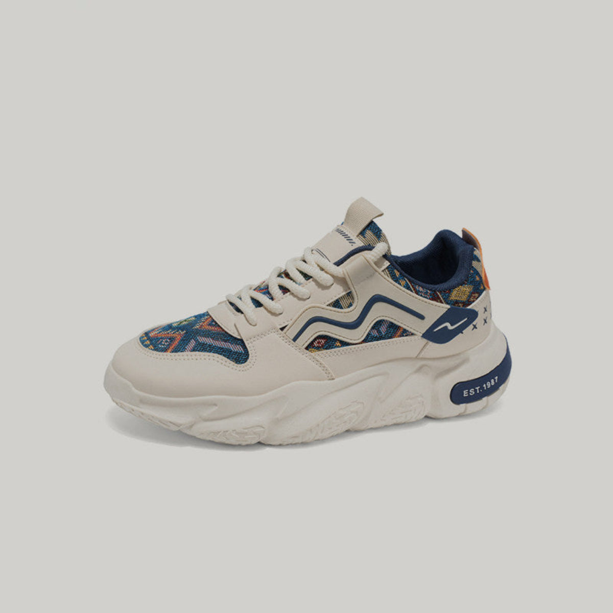 Ethnic Pattern Panel Chunky Lace-Up Sneakers WN23457