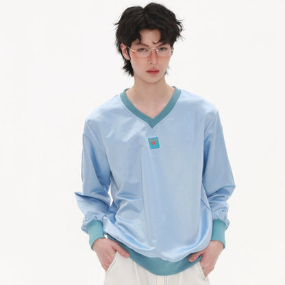 V-Neck Patch Embroidery Sweatshirt WN20198