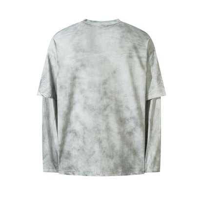 Fake Layered Dirty Dye Print Long Sleeve T-Shirt WN25581