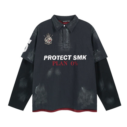 Dirty Washed Fake Layered Long Sleeve T-Shirt WN25805