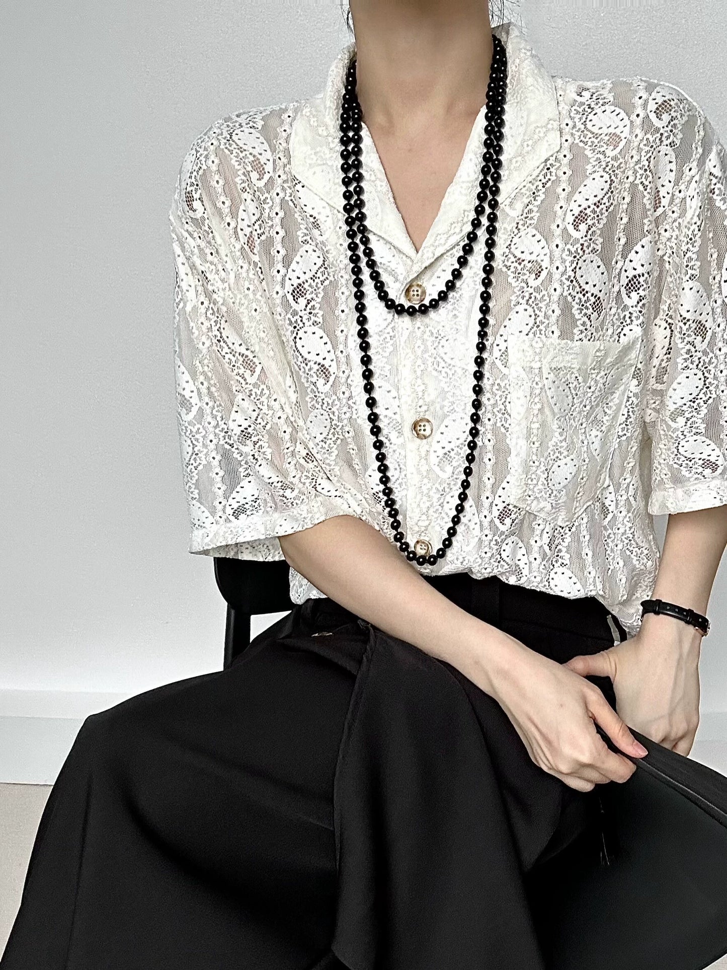 Black Long Pearl Beads Necklace WN19667