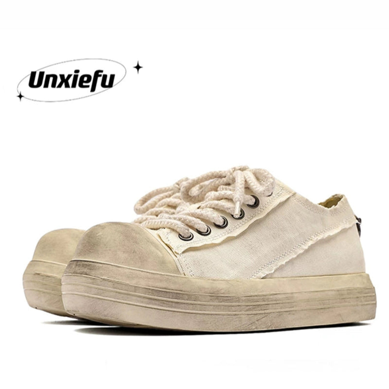 Chunky Sole Dirty Wash Denim Canvas Shoes WN20781