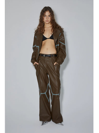 PU Leather Jacket & Bicolor PU Leather Pants Setup WN18965