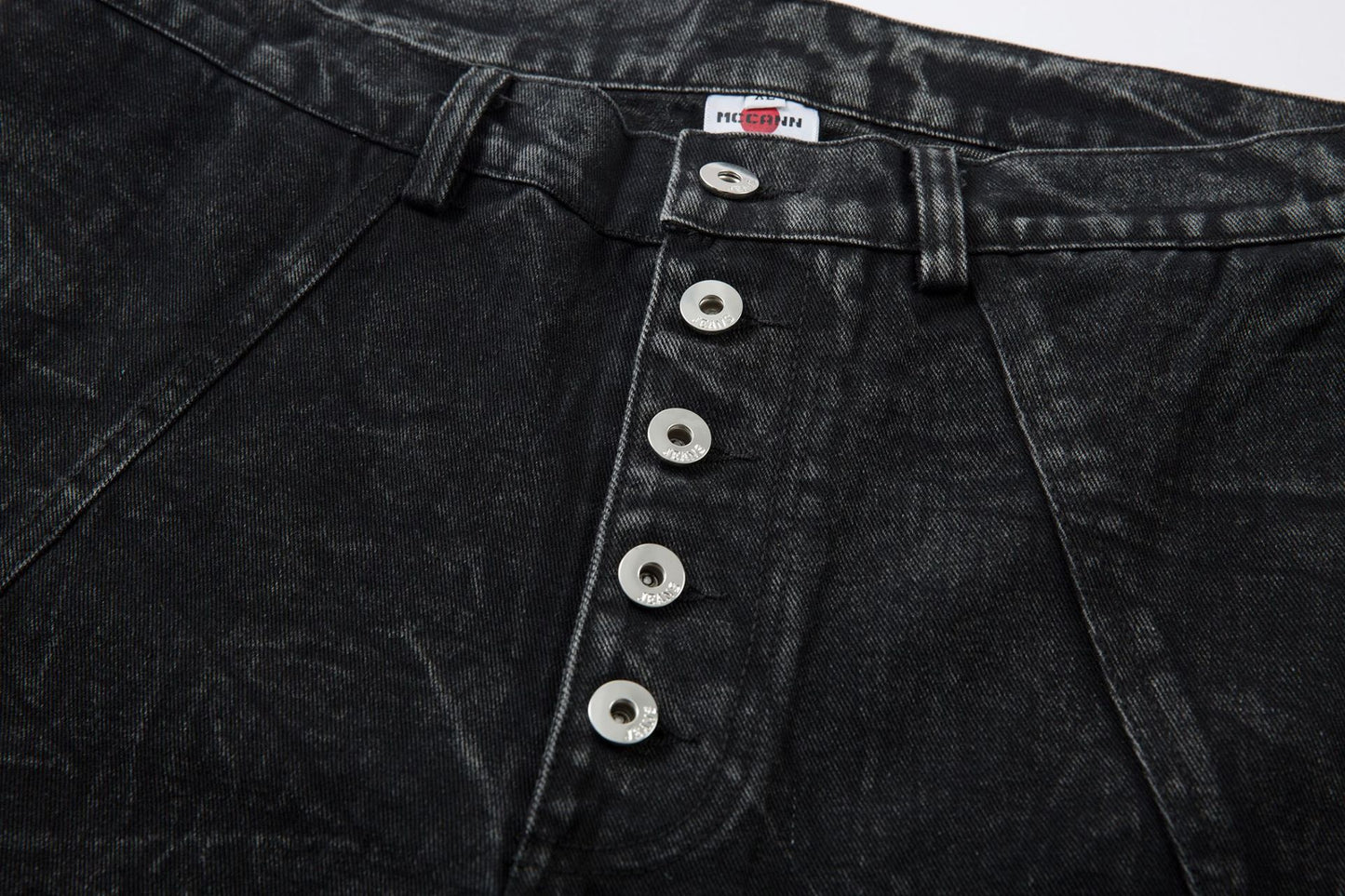 Washed Crinkle Button Fly Wide Leg Denim Jeans WN26144