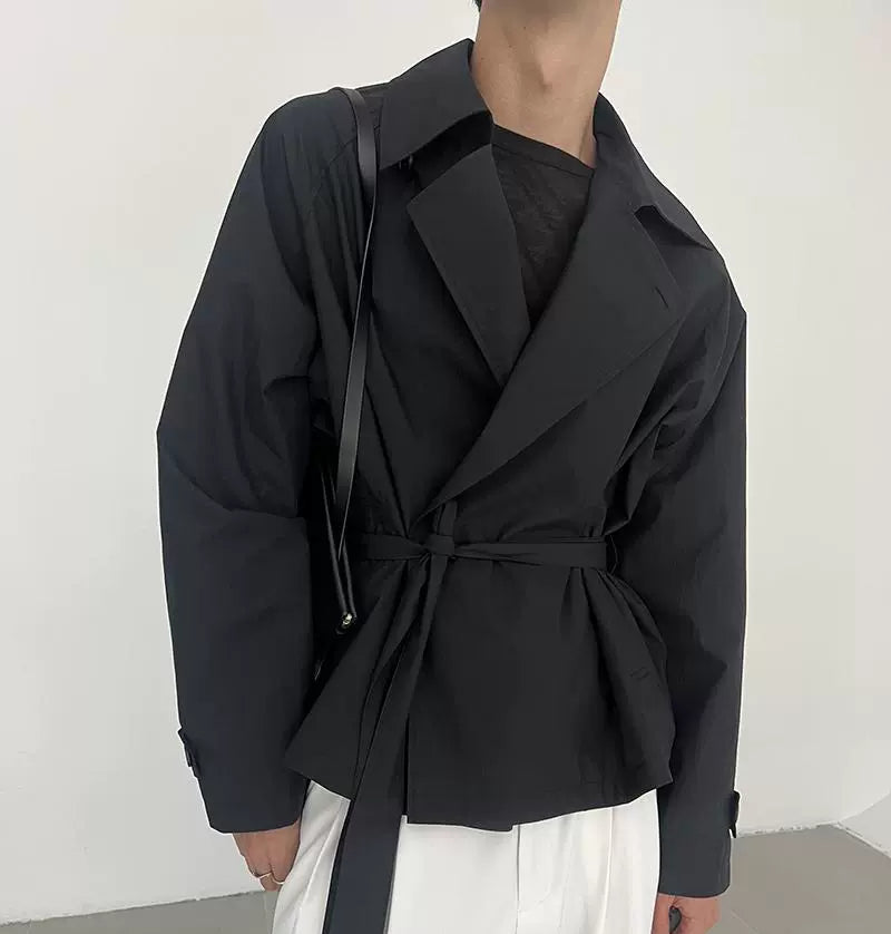 Solid Color Lace-Up Spread Collar Short Jacket WN21589