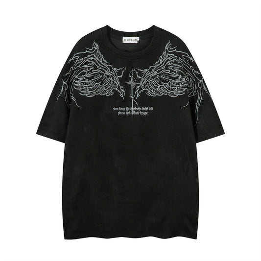 Heavyweight Embroidery Suede Oversize Short Sleeve T-Shirt WN16221