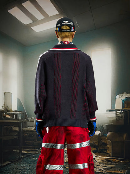 Contrast Jersey Style Embroidery Knit Cardigan WN22747