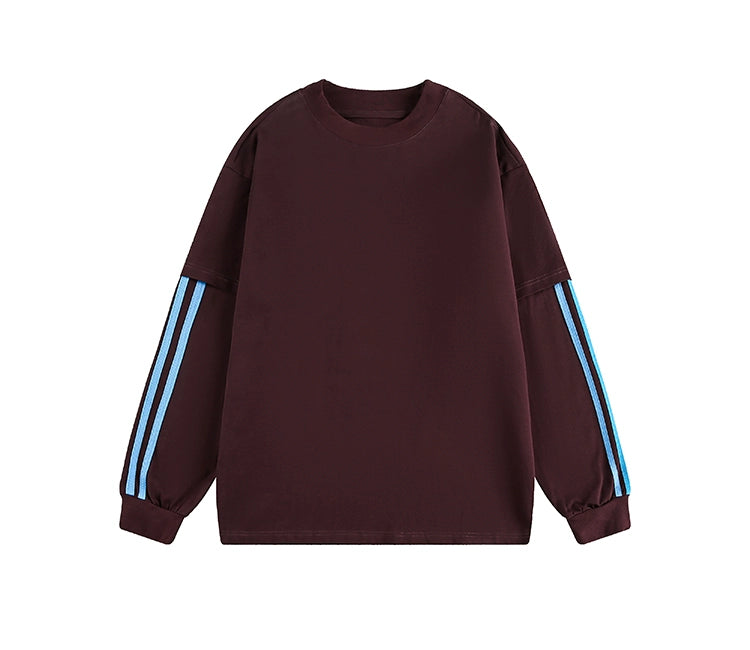 Stripe Fake Layered Oversize Long Sleeve T-Shirt WN21443