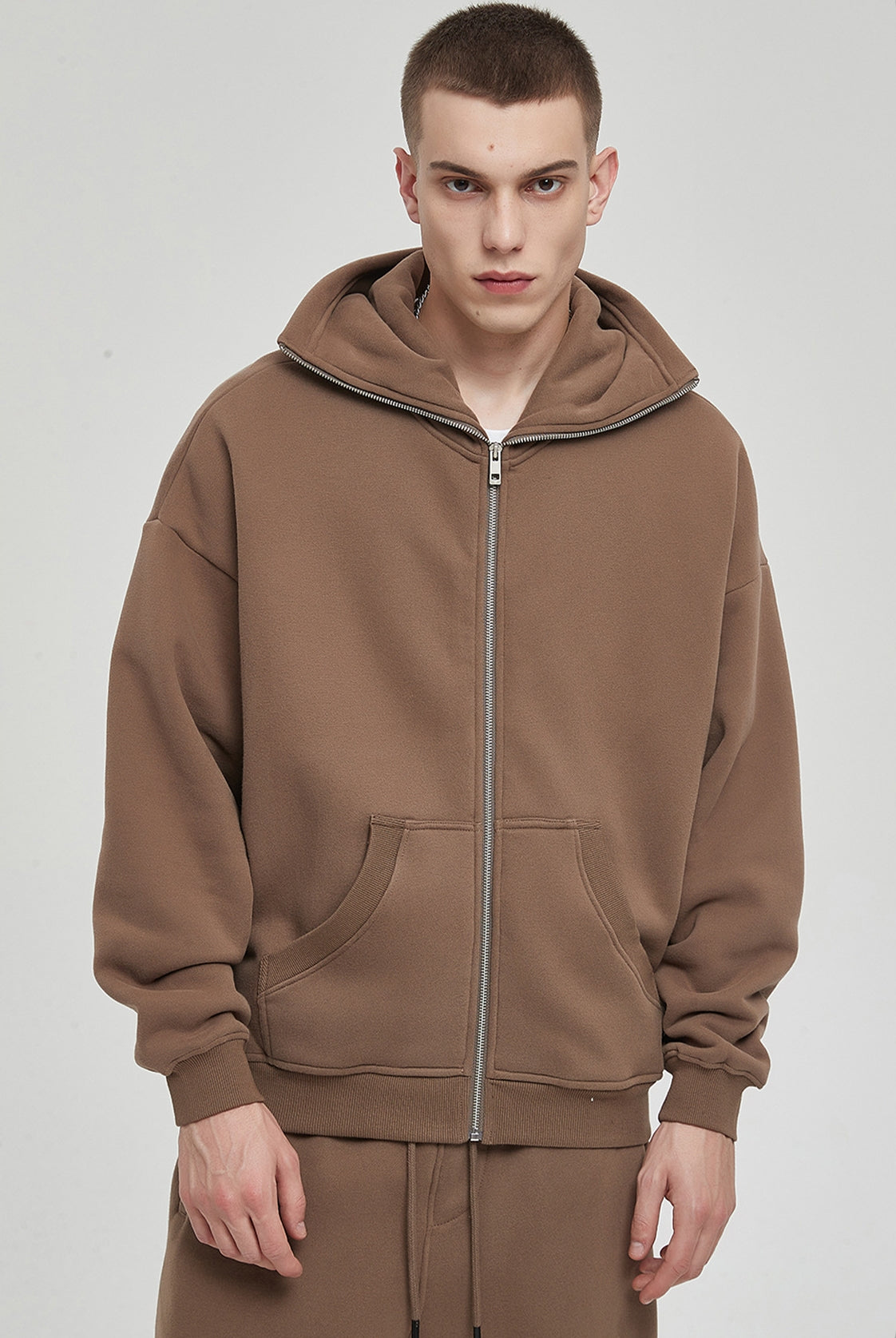 Oversize Heavyweight High-neck Zipper Hoodie WN6603