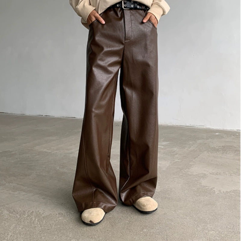 3D Cut PU Leather Wide Leg Pants WN19331
