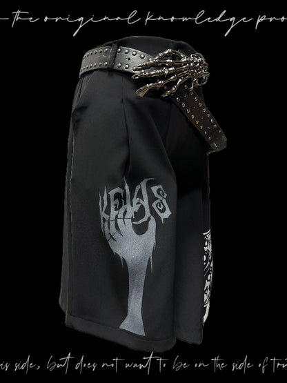 Patch Pleats Straight Half Pants & Skull Belt WN20105