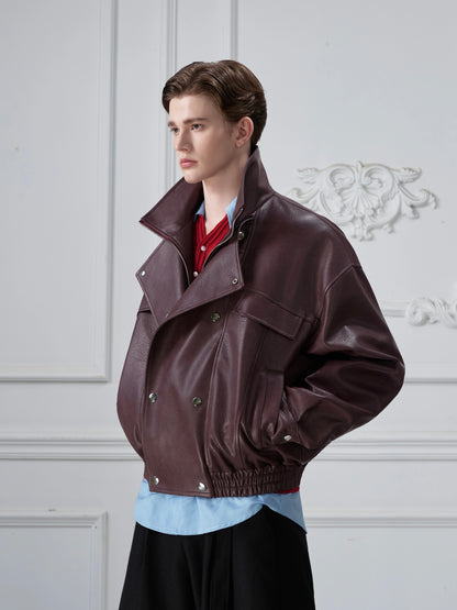 Deconstructed Fake Layered Button PU Leather Short Jacket WN21688