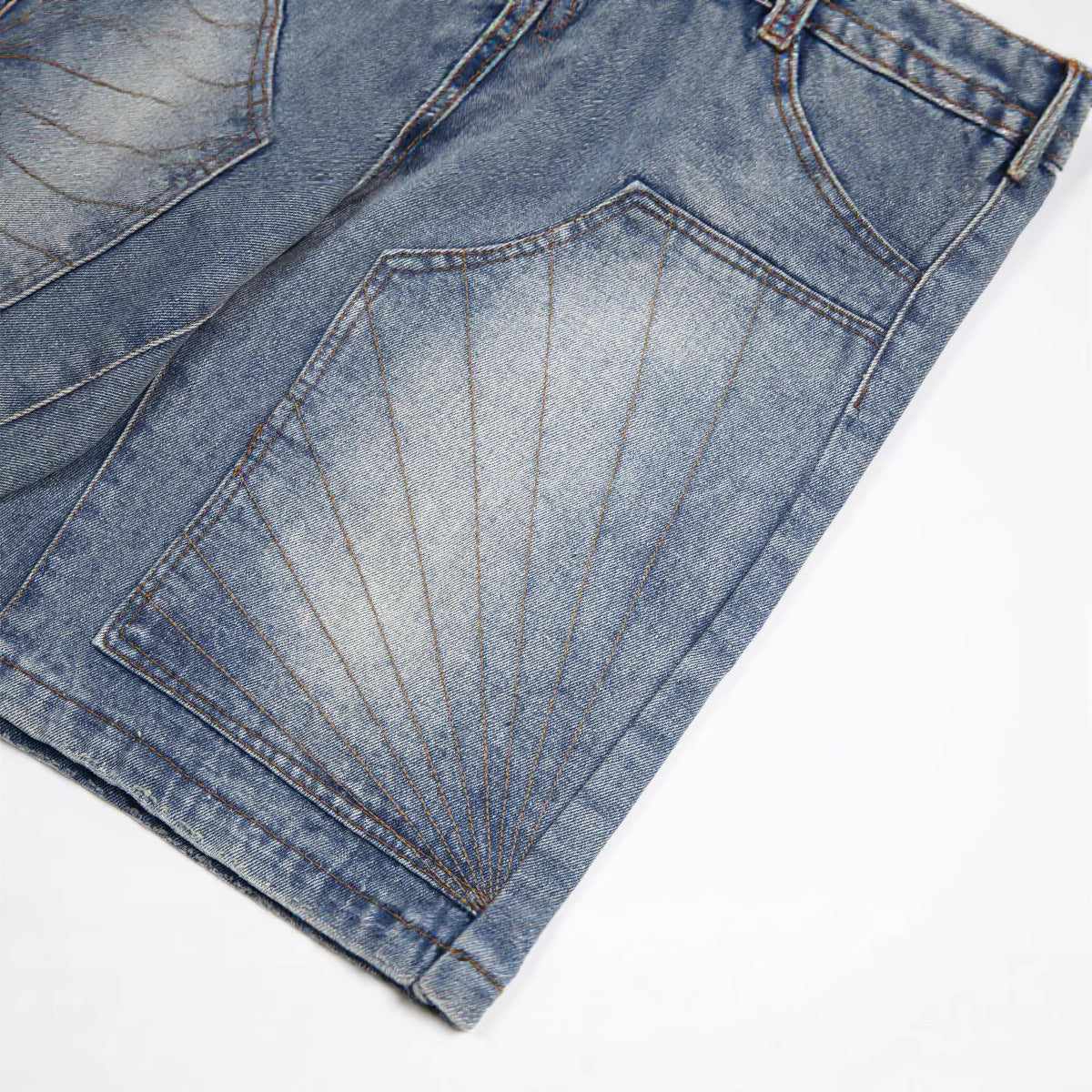 Panel Washed Denim Half Jeans WN26967