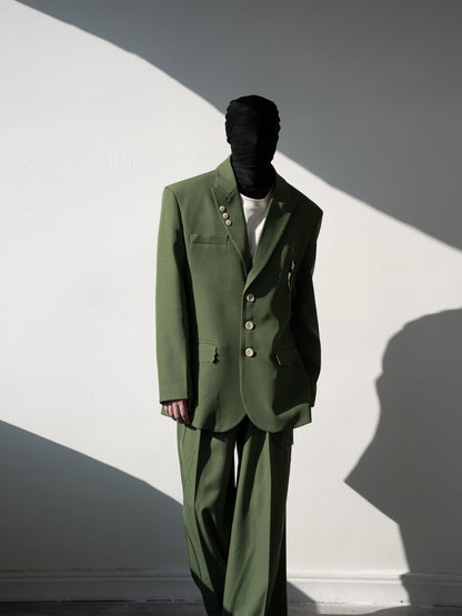 Flower Design Asymmetric Pocket Tailored Jacket & Trousers Setup WN23840