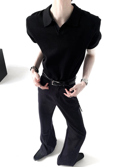 Collar Plain Short Sleeve Knit Polo Shirt WN20353