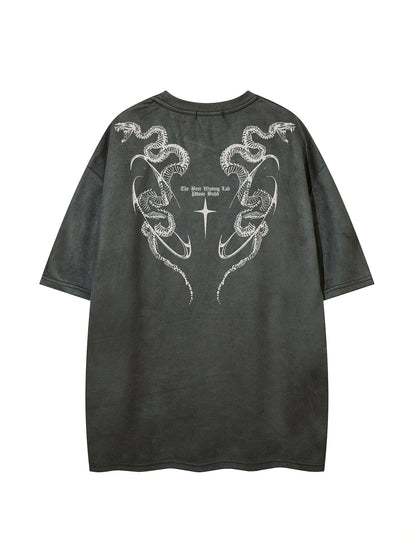 Python Print Suede Letter Print Short Sleeve T-Shirt WN25588