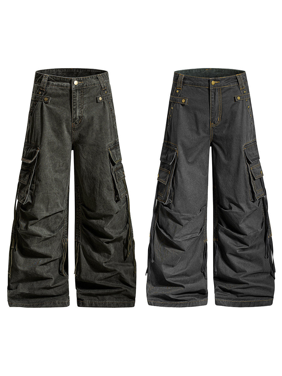 Washed Multi Pocket Pleats Deconstructed Cargo Pants WN24204