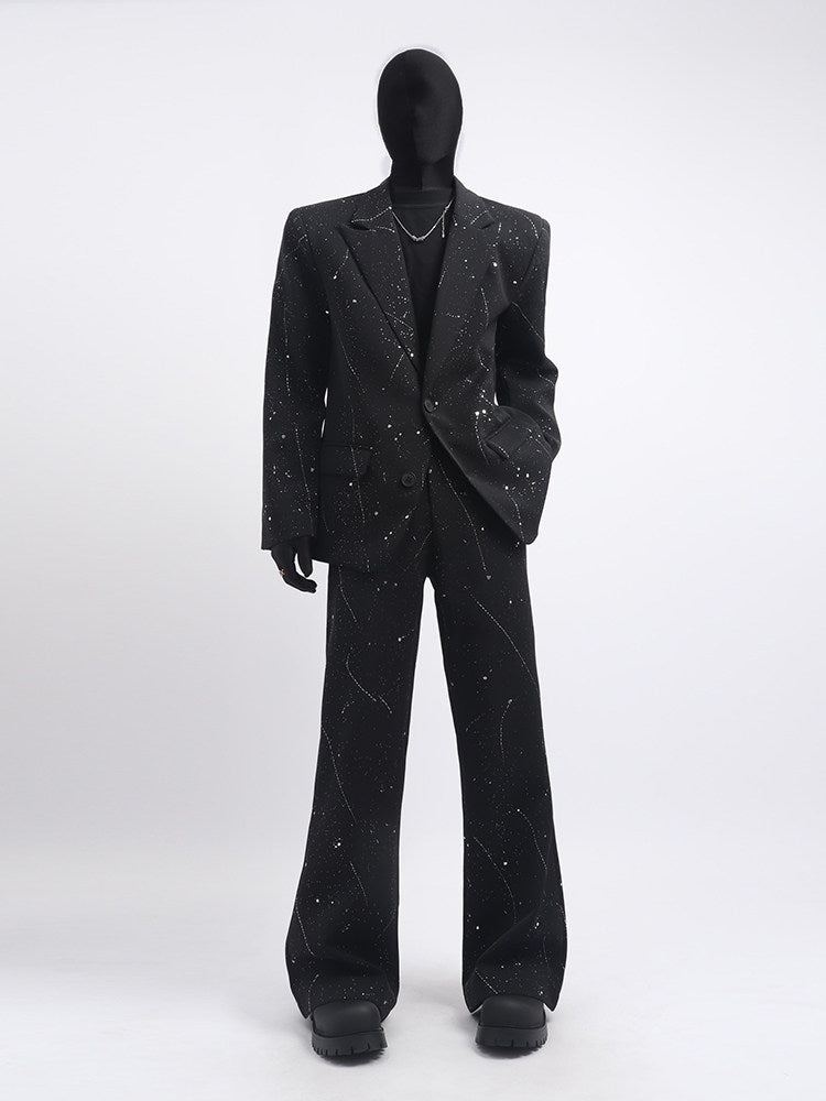 Studs Decor Tailored Jacket & Studs Decor Flare Trousers Setup WN23672