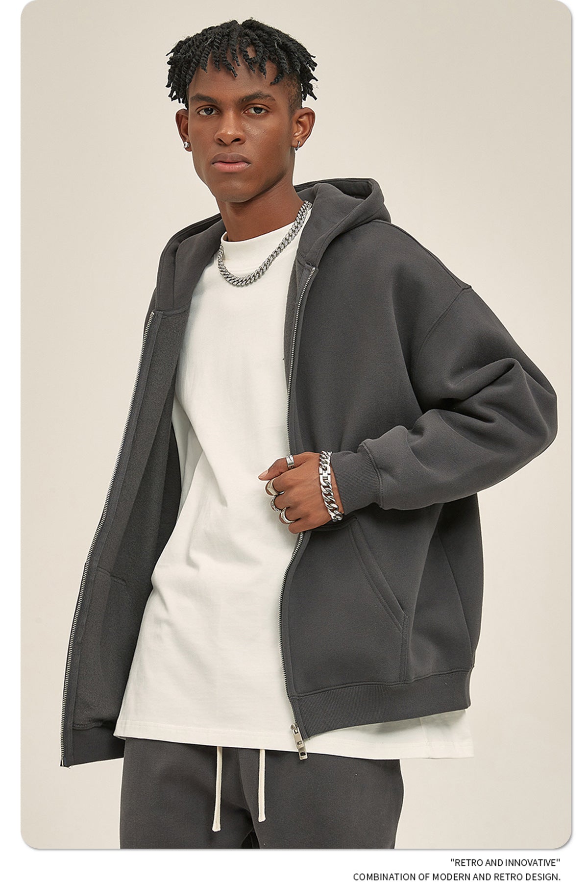 Oversize Heavyweight Zipper Hoodie & Heavyweight Sweatpants Setup WN6640-K