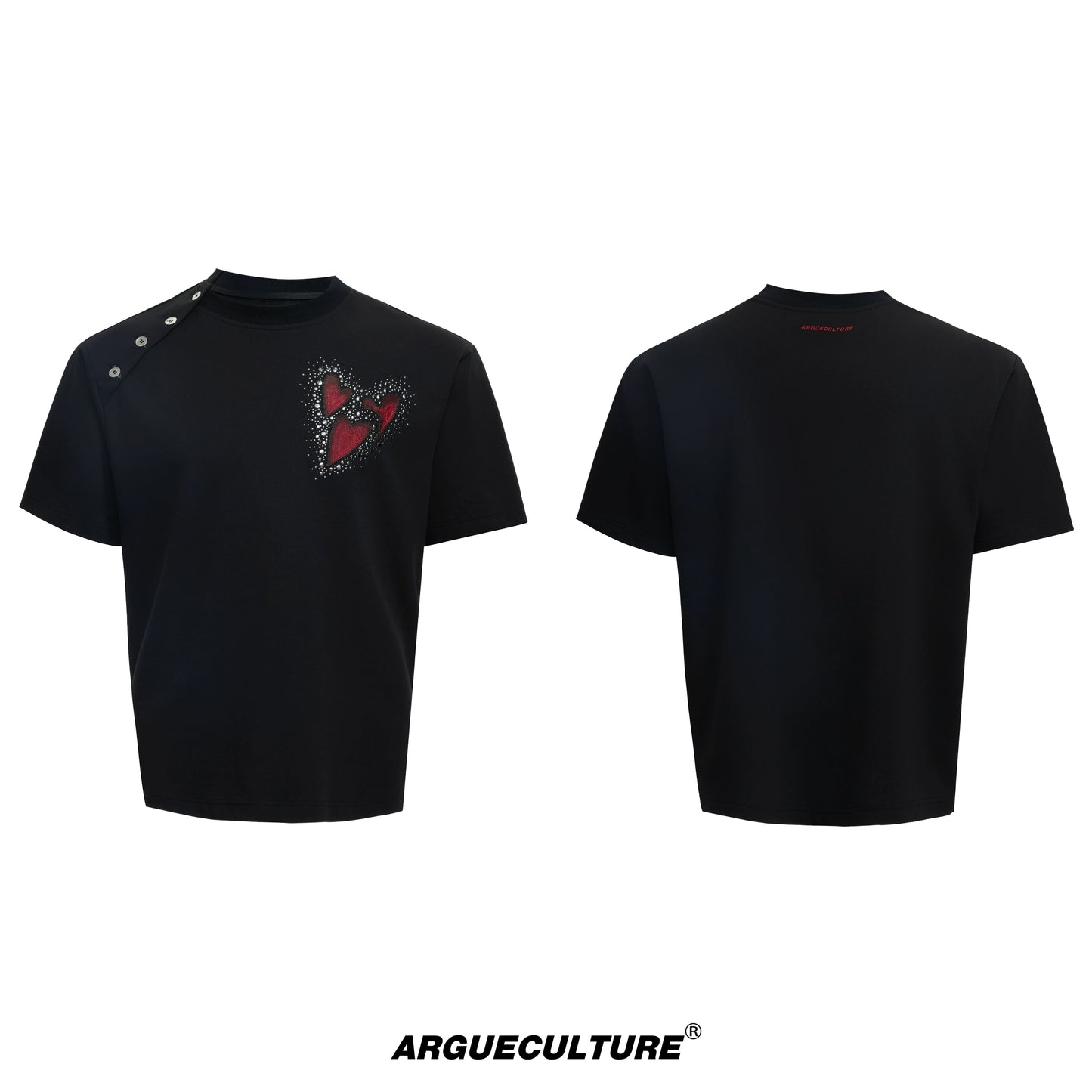 Irregular Neckline Embroidery Rhinestone Short Sleeve T-Shirt WN18374