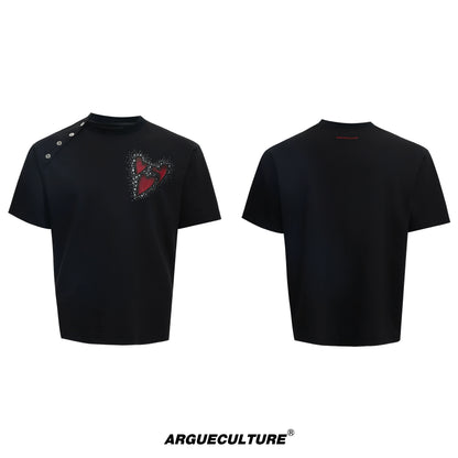 Irregular Neckline Embroidery Rhinestone Short Sleeve T-Shirt WN18374