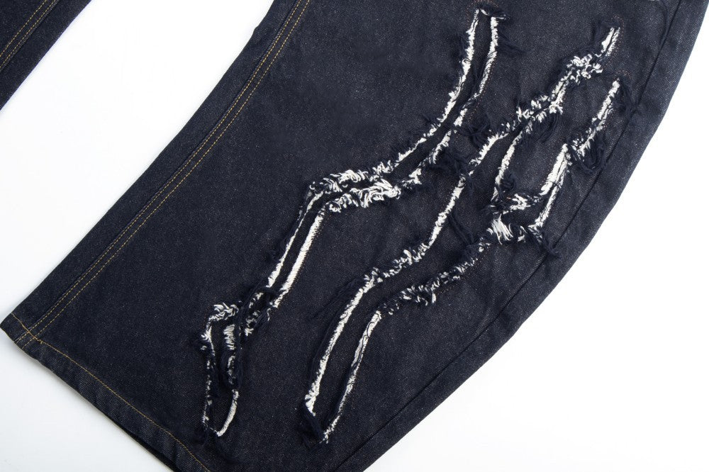 Damage Frayed Wide Leg Denim Jeans WN28017