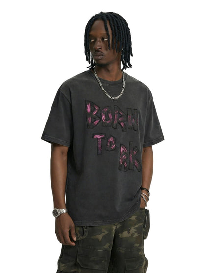 Washed Letter Graphic Short Sleeve T-Shirt WN28039