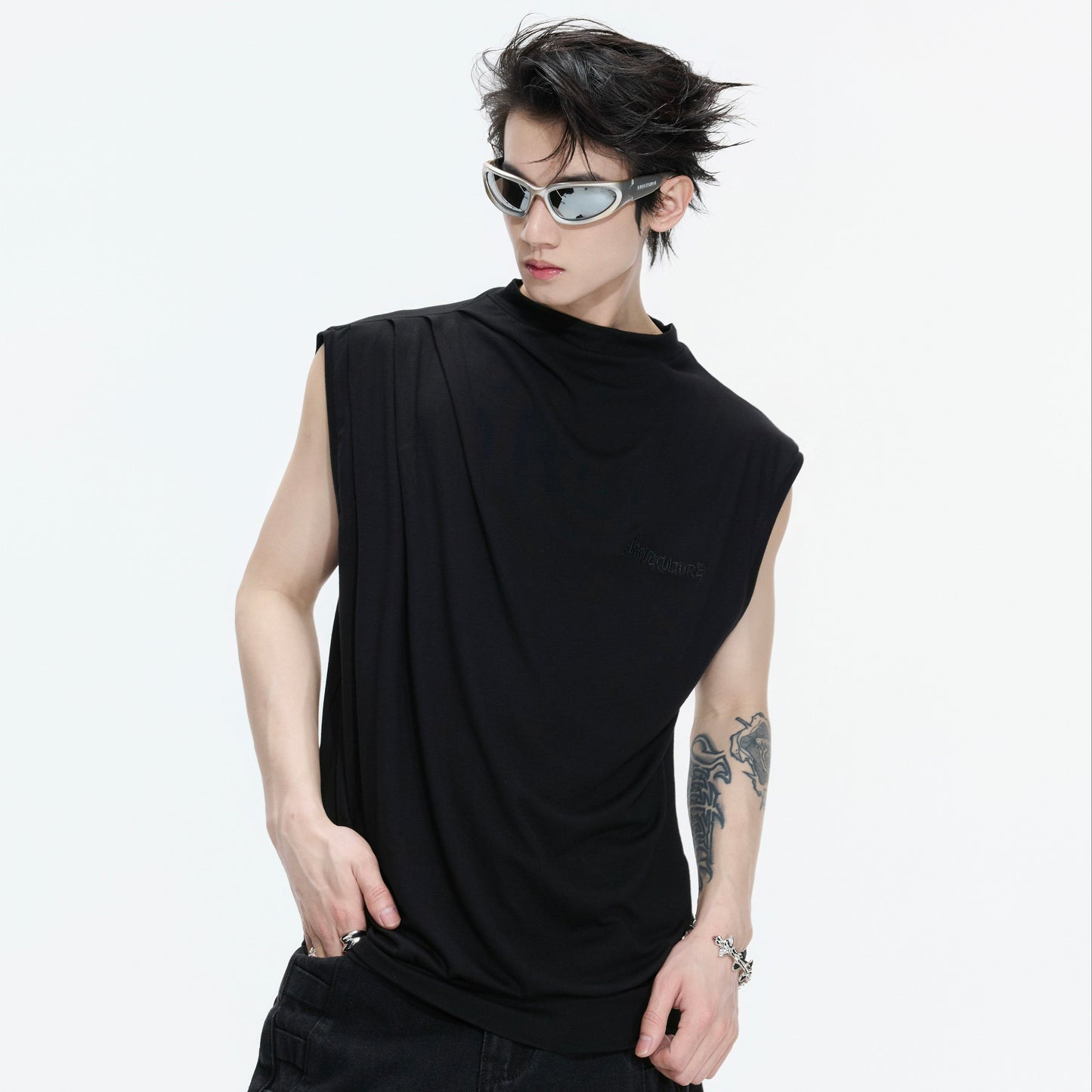 Embroidery Stretch Oversize Sleeveless T-Shirt WN26990