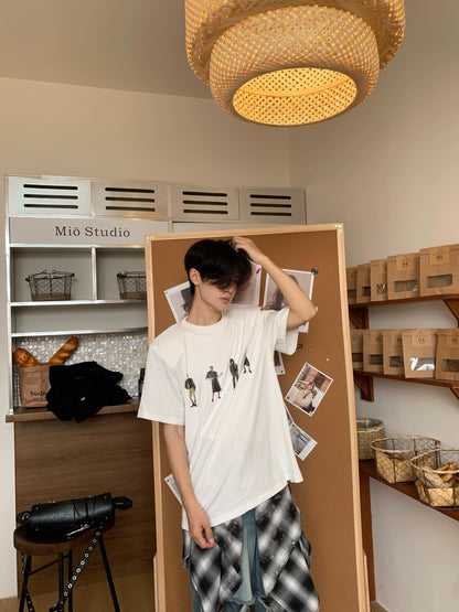 Shoulder-Pad Print Cotton Oversize Short Sleeve T-Shirt WN19834