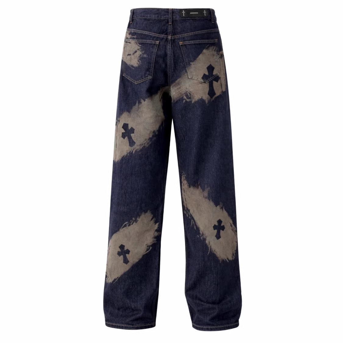 Cross Paint Graphic Wide Leg Denim Jeans WN27972