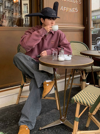 Embroidered Lapel Pullover Long Sleeve Polo Shirt WN20242