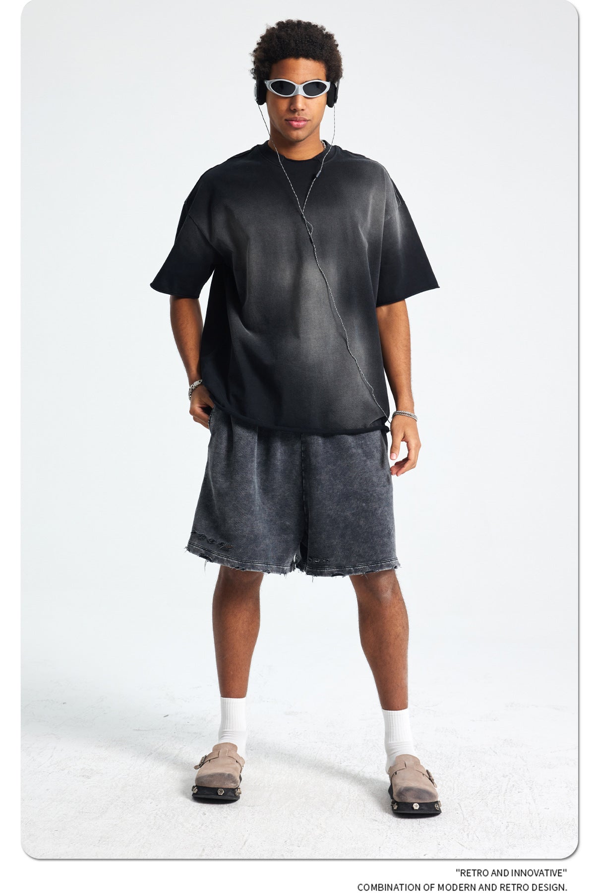 Spray Dye Raw Edge Damage Washed Short Sleeve T-Shirt WN16265