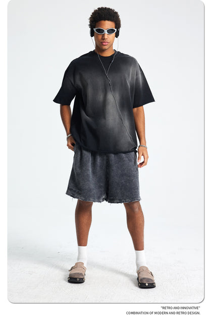 Spray Dye Raw Edge Damage Washed Short Sleeve T-Shirt WN16265