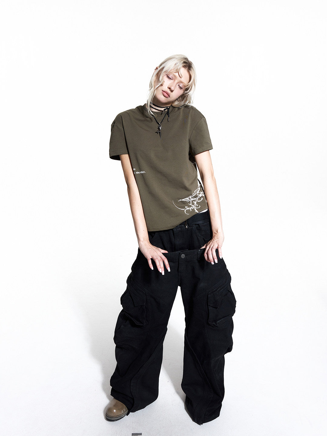 Irregular Panel 3D Pocket Wide Leg Cargo Pants WN27441