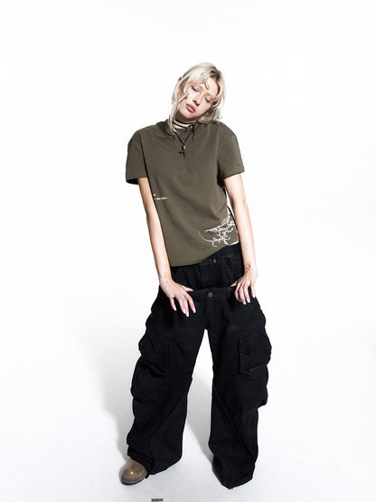 Irregular Panel 3D Pocket Wide Leg Cargo Pants WN27441