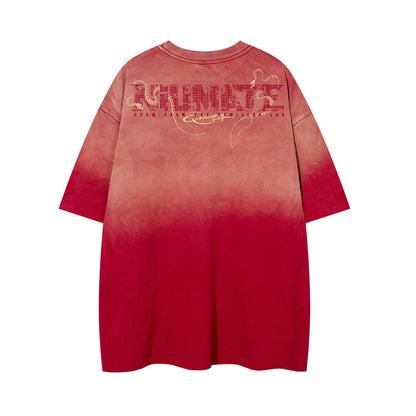 Gradient Embroidery Letter Short Sleeve T-Shirt WN26940