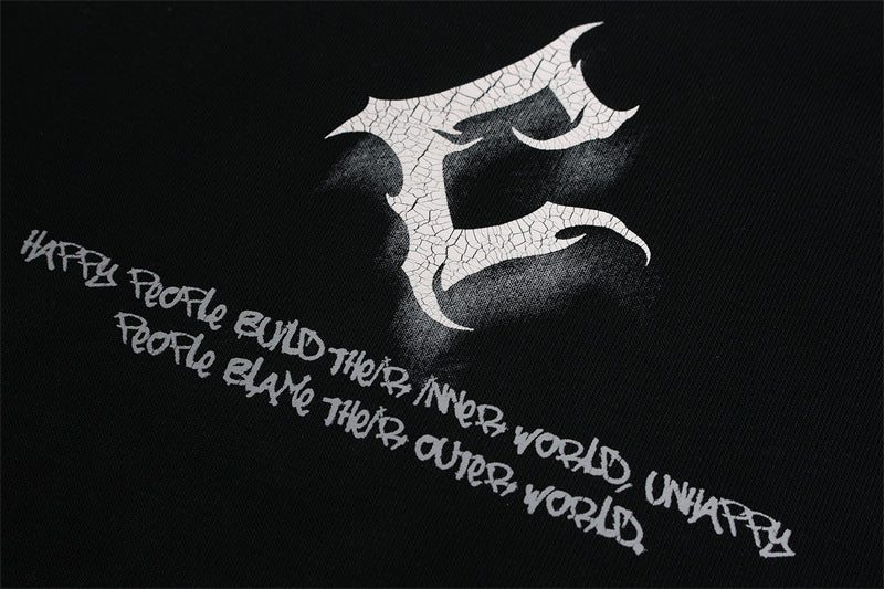 Cracked Letter Gradient Patchwork Hoodie WN11376