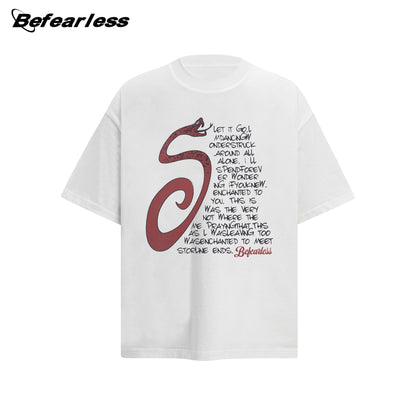 Washed Heavyweight Snake Letter Print Oversize Short Sleeve T-Shirt WN26362
