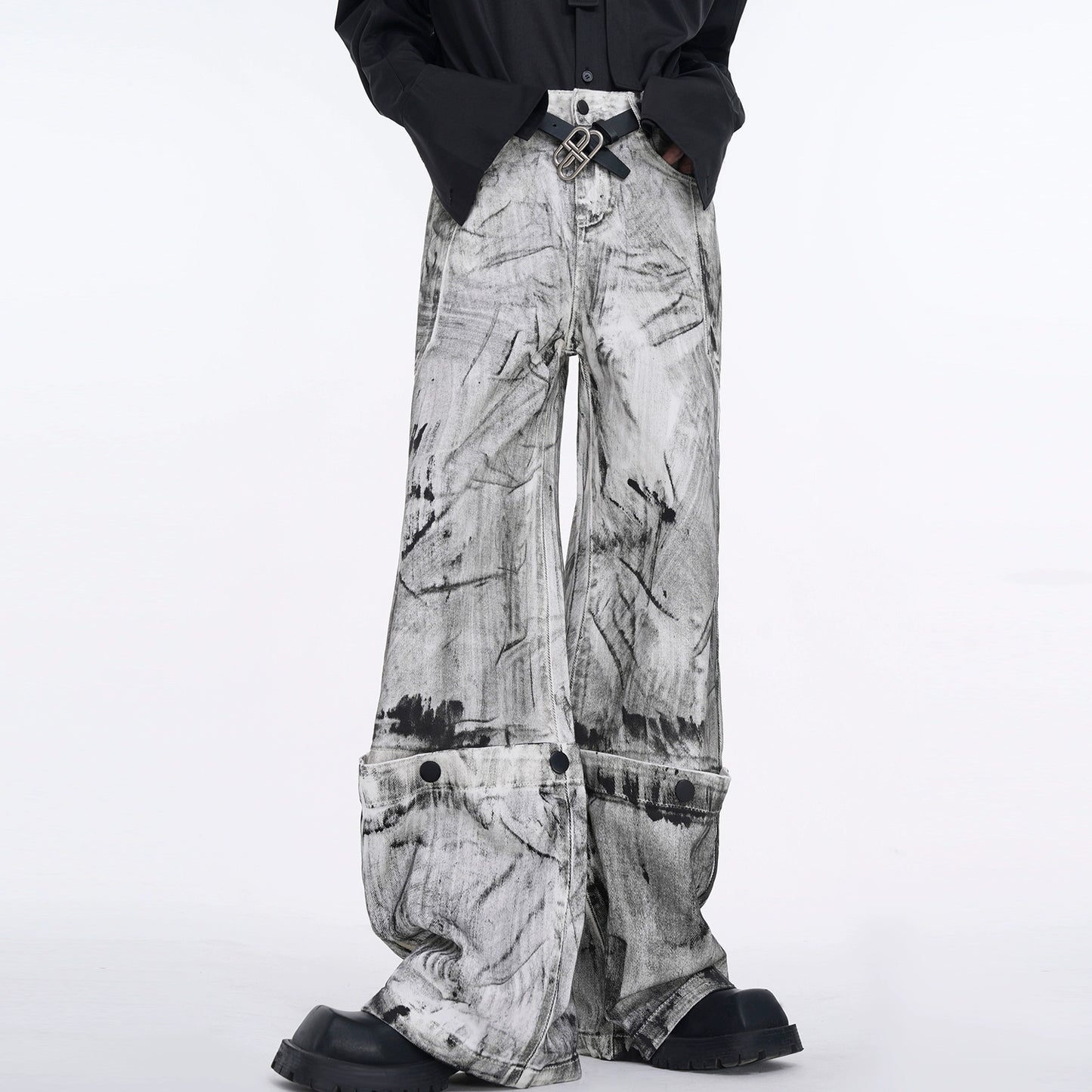 Detachable Sleeve Denim Jacket & Detachable Hem Wide-Leg Denim Jeans Setup WN6897