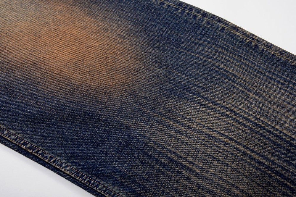 Mud Dye Washed Whisker Wide Leg Denim Jeans WN27904