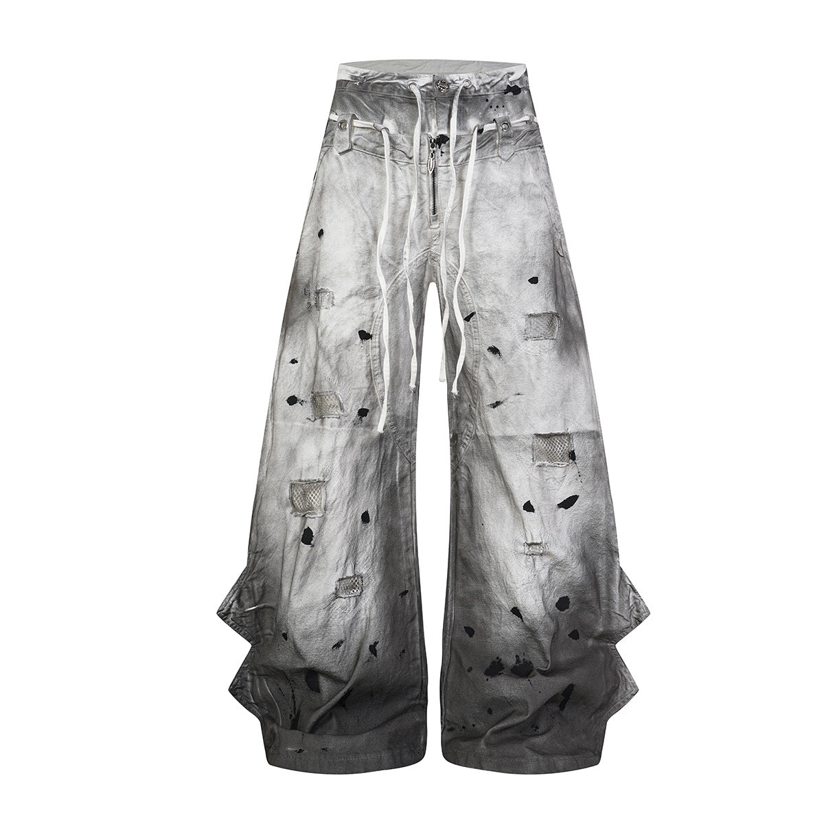 Gradient Washed Damage Double-Waist Wide Leg Pants WN25617