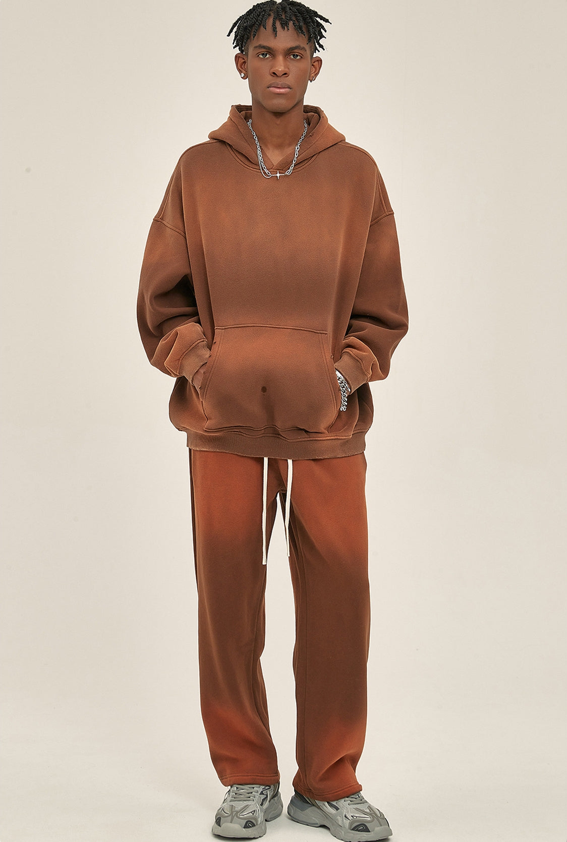 Fleece Linning Spray-dye Damage Oversize Hoodie & Fleece Linnig Sweatpants WN9969