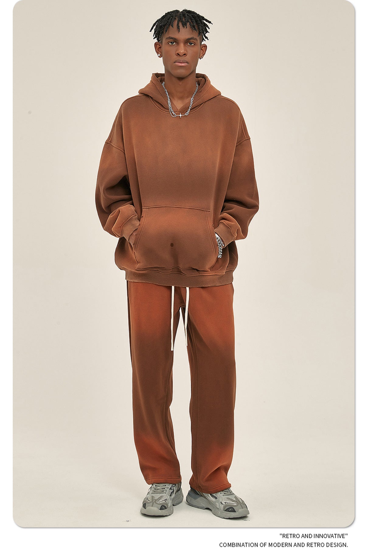 Fleece Lining Spray-dye Damage Oversize Hoodie WN9969-K