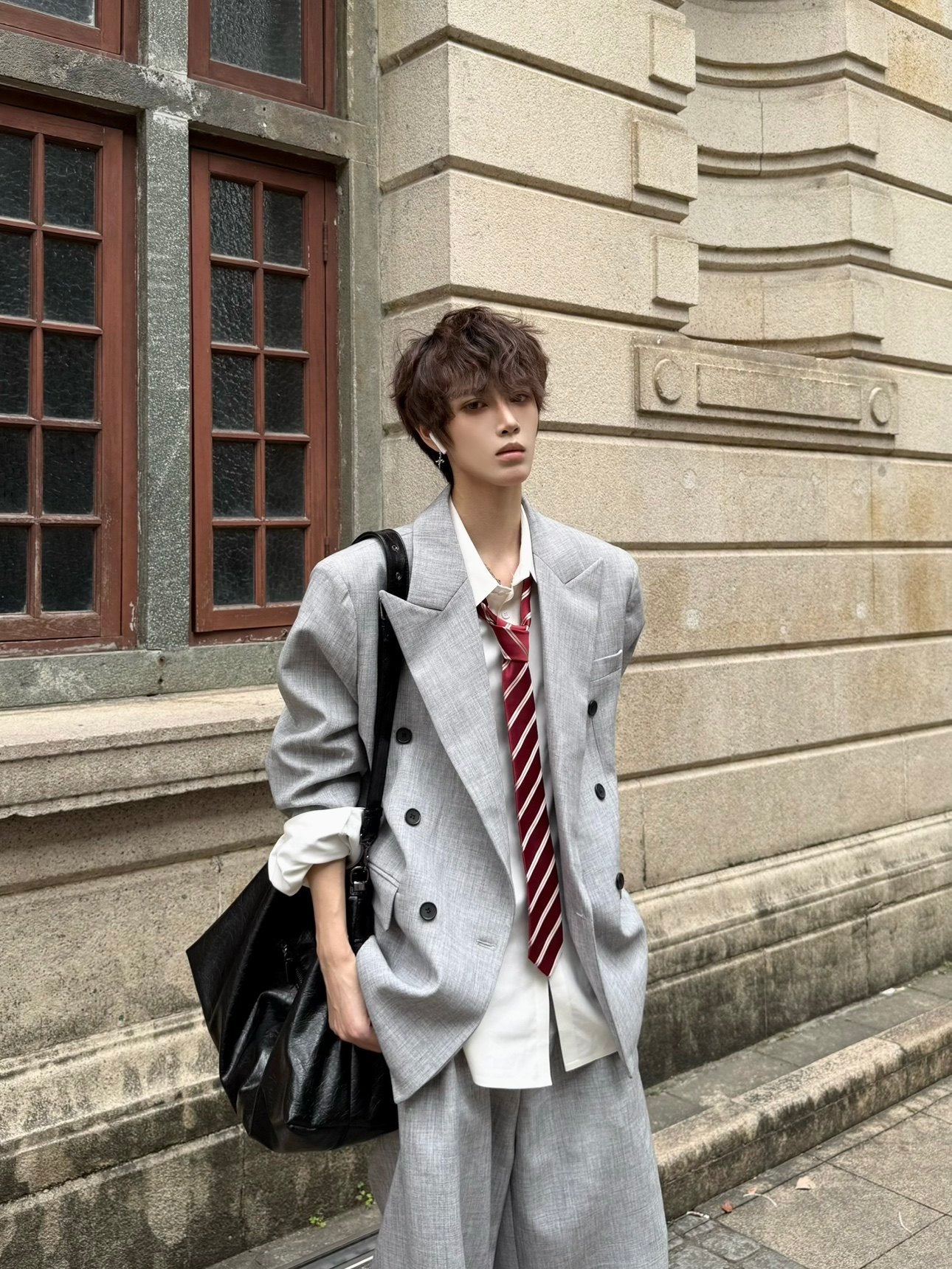 Shoulder-Pad Oversize Tailored Jacket & Wide Leg Trousers Setup WN23158