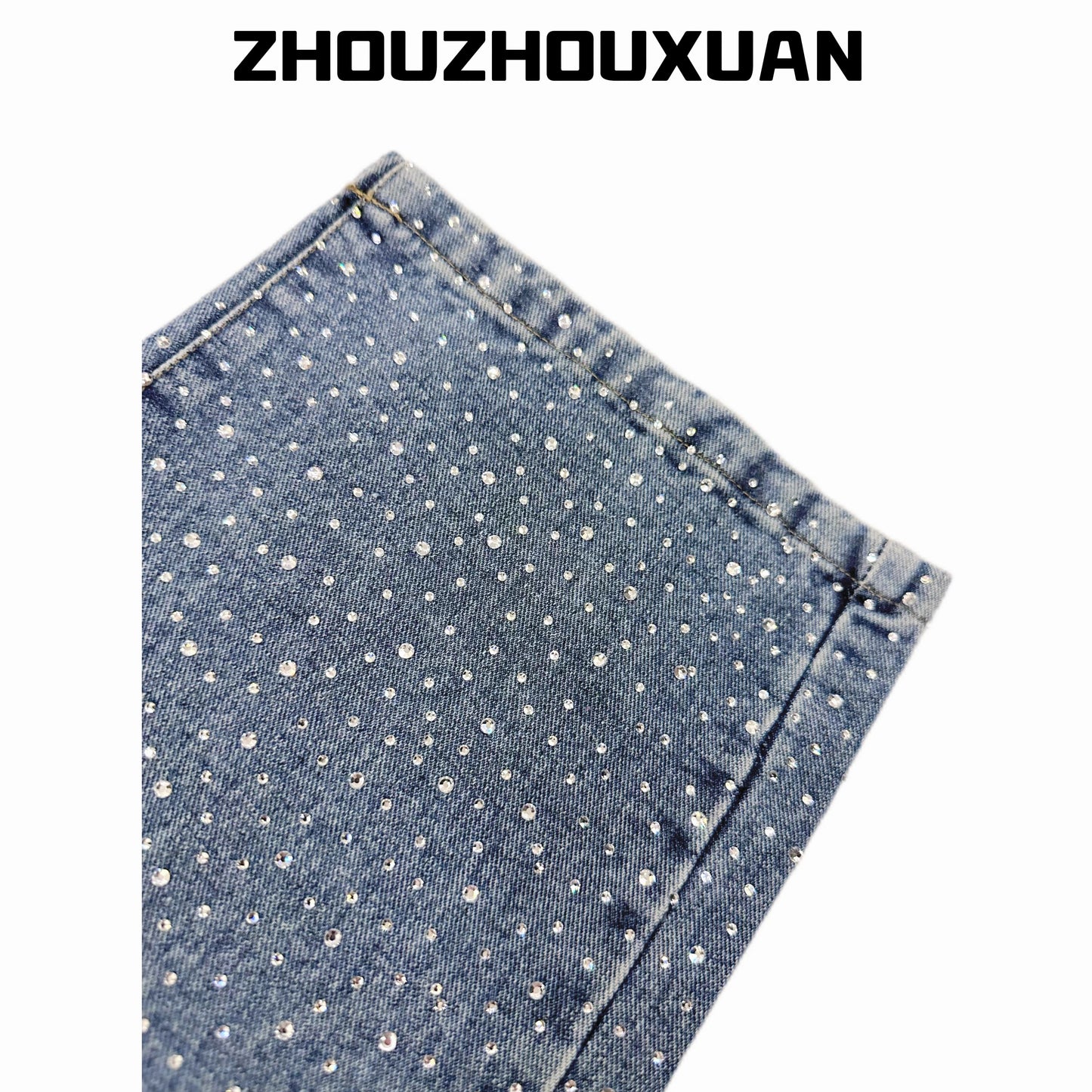 Rhinestone Star Wash Straight Denim Jeans WN20696