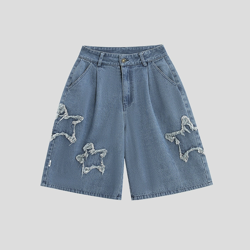 Star Patch Wide Leg Denim Short Pants WN7190