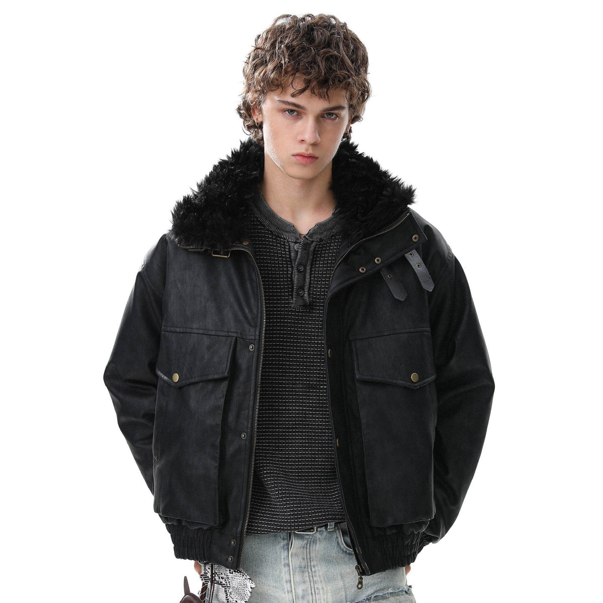 Fake Fur Collar Cropped Utility Jacket WN28023