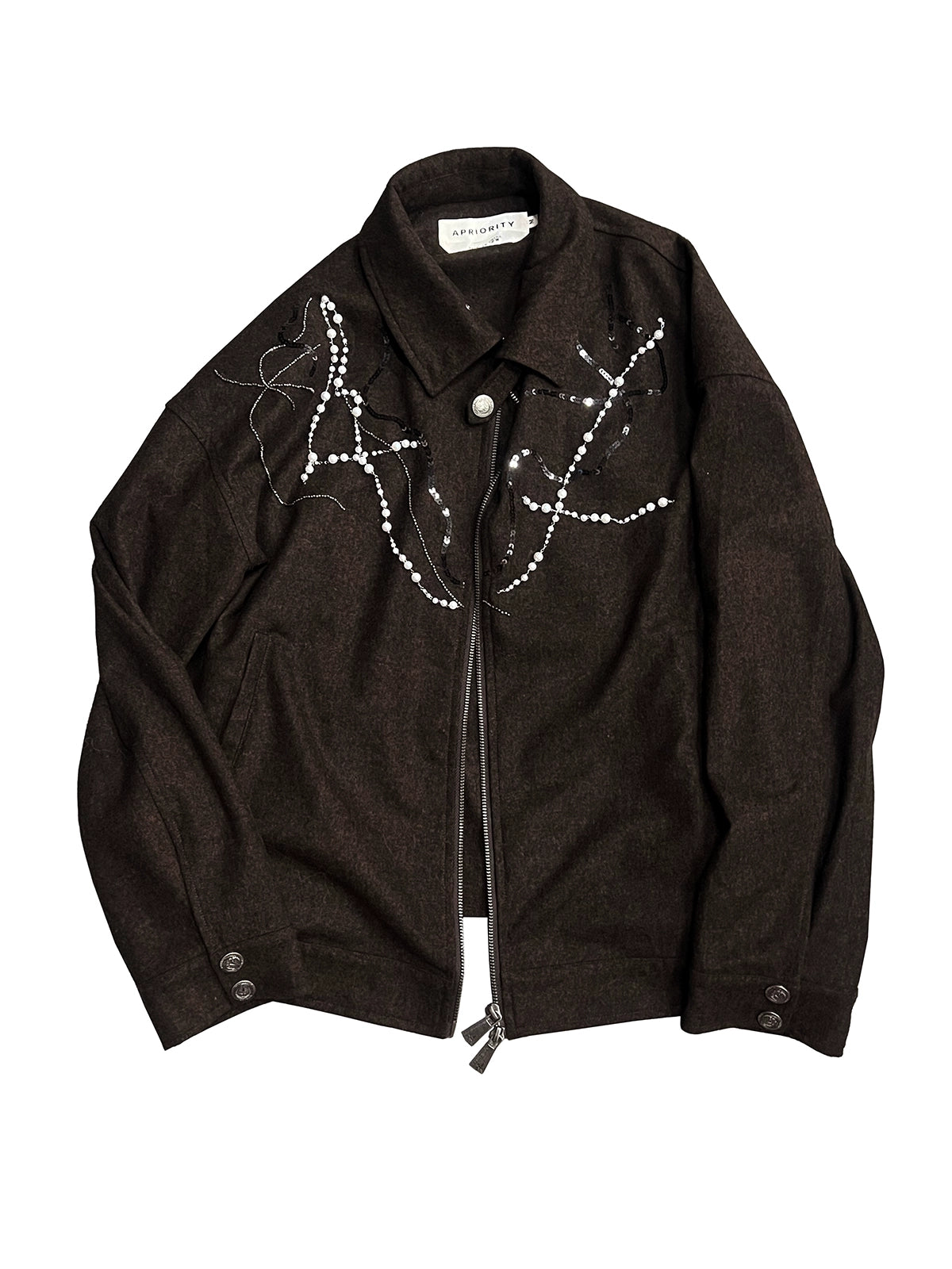 Handcrafted Pearl Chain Harrington Jacket WN18875